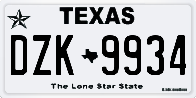 TX license plate DZK9934