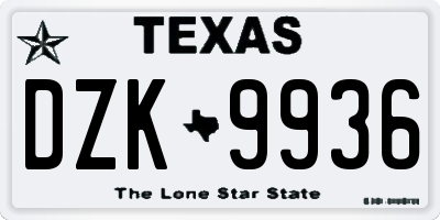 TX license plate DZK9936