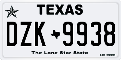 TX license plate DZK9938