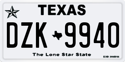 TX license plate DZK9940