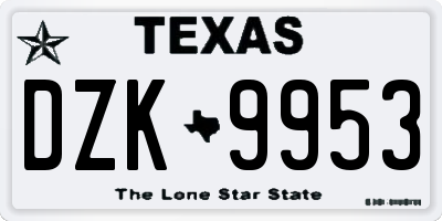 TX license plate DZK9953