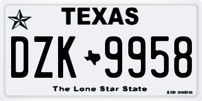 TX license plate DZK9958