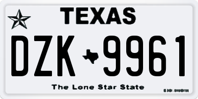 TX license plate DZK9961