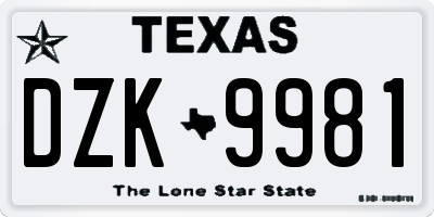 TX license plate DZK9981