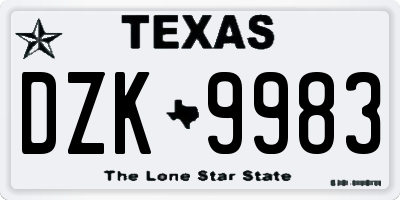 TX license plate DZK9983