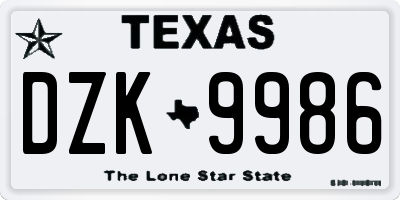 TX license plate DZK9986