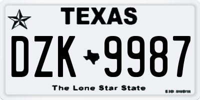 TX license plate DZK9987