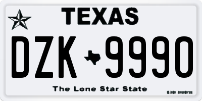 TX license plate DZK9990