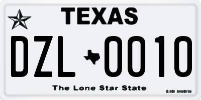 TX license plate DZL0010