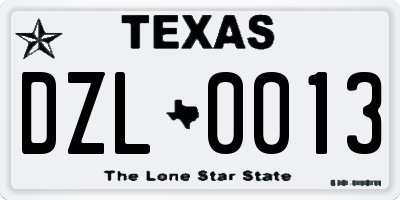 TX license plate DZL0013