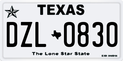 TX license plate DZL0830