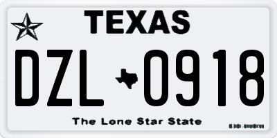 TX license plate DZL0918
