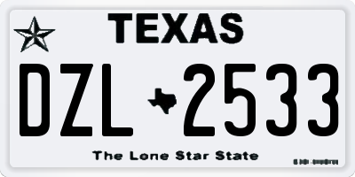 TX license plate DZL2533