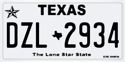 TX license plate DZL2934