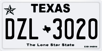 TX license plate DZL3020
