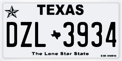 TX license plate DZL3934