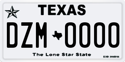 TX license plate DZM0000
