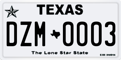 TX license plate DZM0003