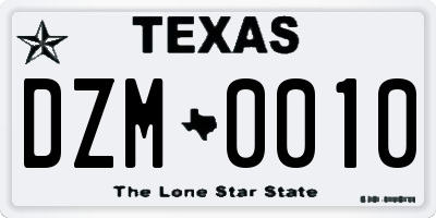 TX license plate DZM0010