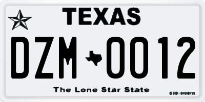 TX license plate DZM0012