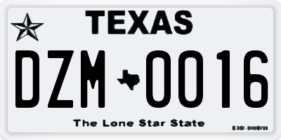 TX license plate DZM0016