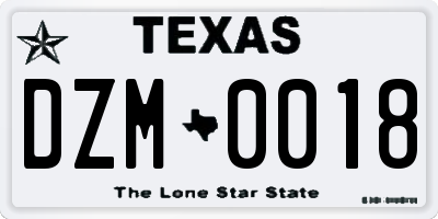 TX license plate DZM0018