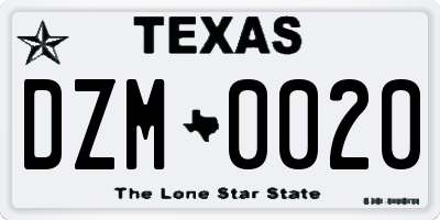 TX license plate DZM0020