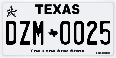TX license plate DZM0025