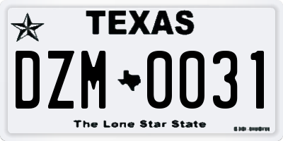 TX license plate DZM0031