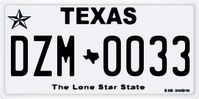 TX license plate DZM0033