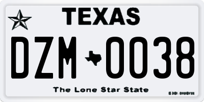 TX license plate DZM0038