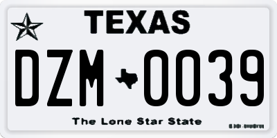 TX license plate DZM0039