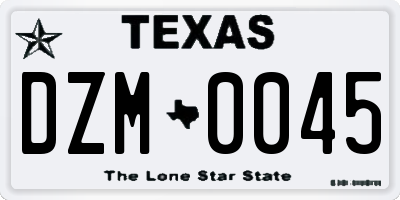 TX license plate DZM0045