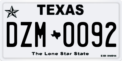 TX license plate DZM0092