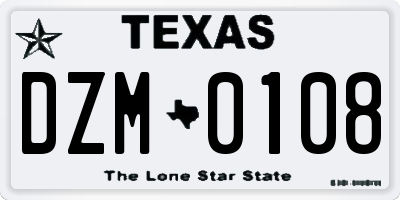TX license plate DZM0108