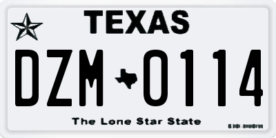 TX license plate DZM0114