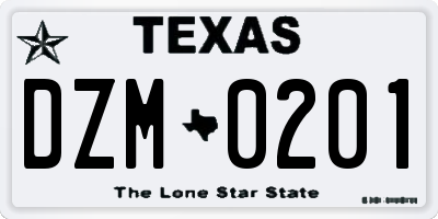 TX license plate DZM0201