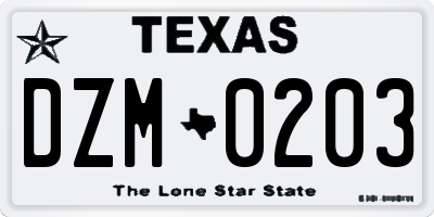 TX license plate DZM0203