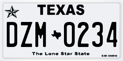 TX license plate DZM0234