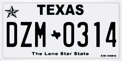 TX license plate DZM0314