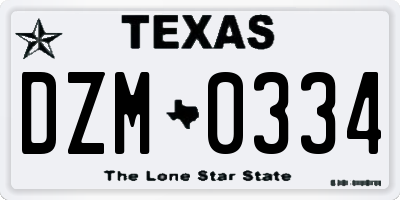 TX license plate DZM0334