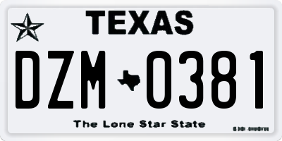 TX license plate DZM0381