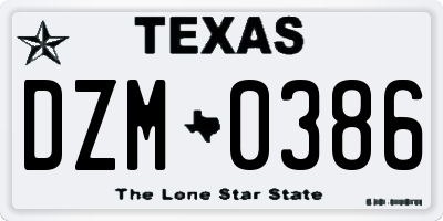 TX license plate DZM0386