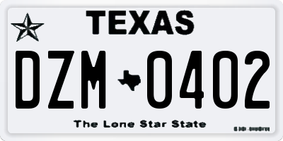 TX license plate DZM0402