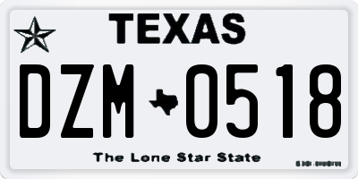TX license plate DZM0518