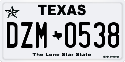 TX license plate DZM0538