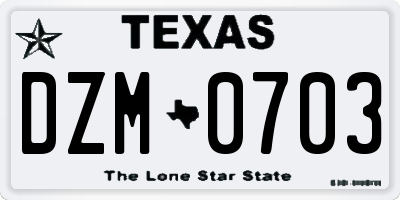 TX license plate DZM0703