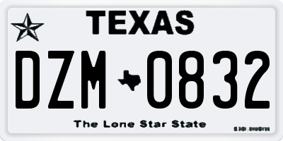 TX license plate DZM0832