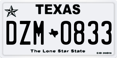 TX license plate DZM0833