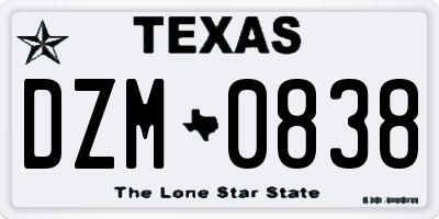 TX license plate DZM0838